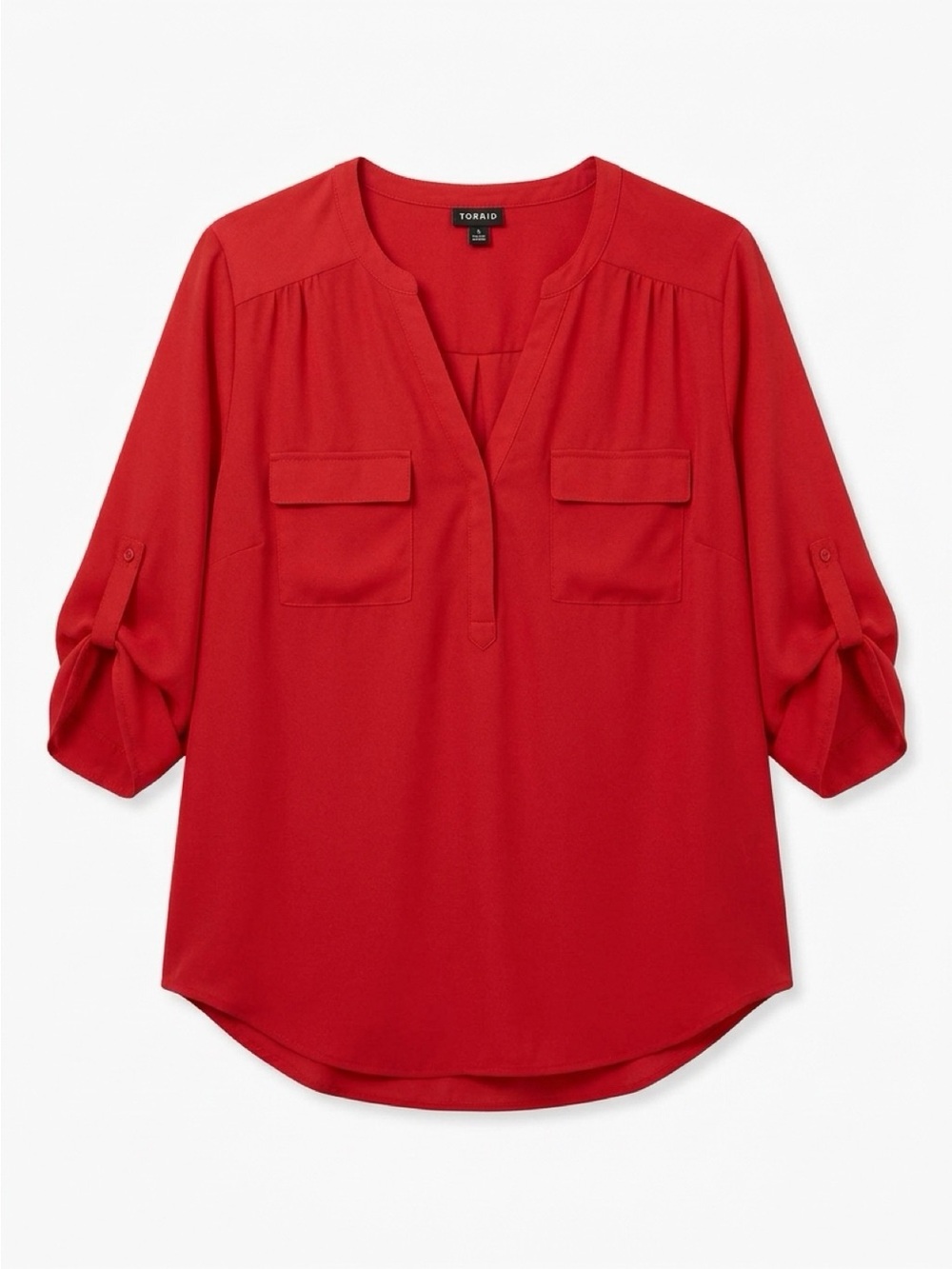 torrid Red V-Neck Utility Blouse with Chest Pockets